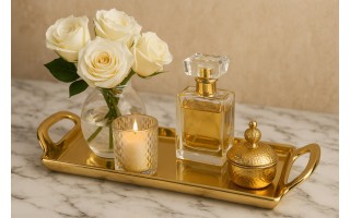 Taca ceramiczna ozdobna 30x13x4 cm złota z rączkami