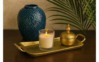 Taca ozdobna patera metalowa z uchwytem złota 41 cm