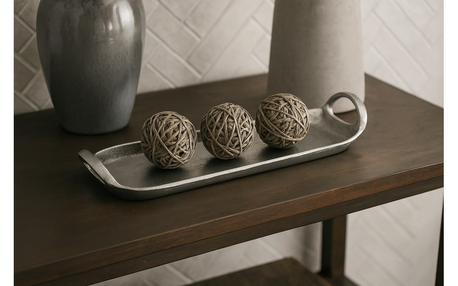 Taca ozdobna patera metalowa z uchwytem srebrna 40 cm