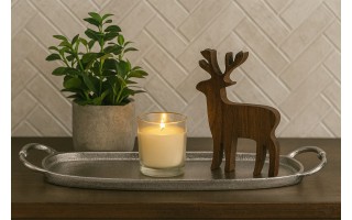 Taca ozdobna patera metalowa z uchwytem srebrna 43 cm