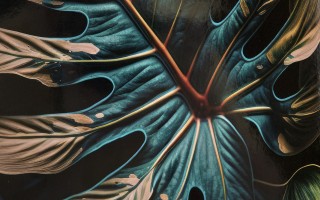 Taca dekoracyjna 38x38x4,5 cm Liść niebiesko-złota 172026