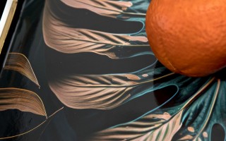 Taca dekoracyjna 38x38x4,5 cm Liść niebiesko-złota 172026