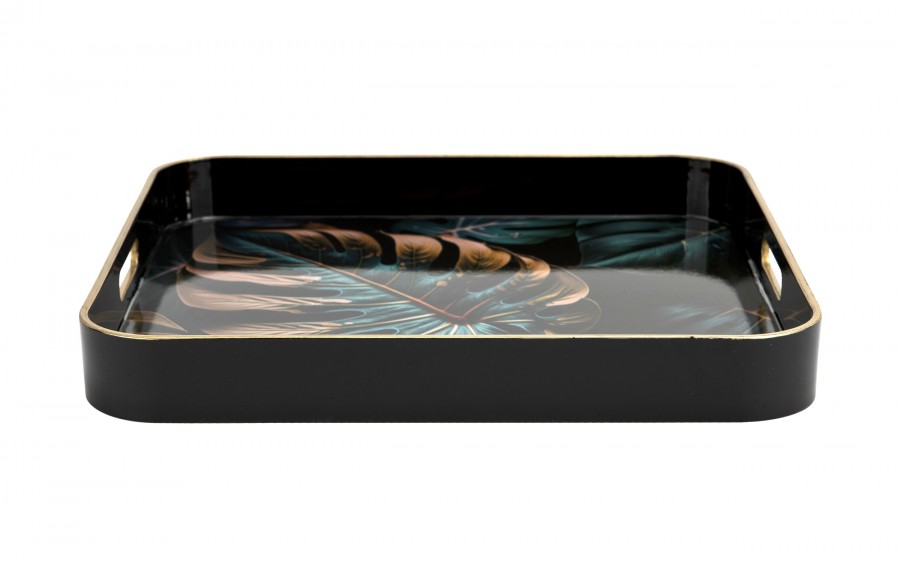 Taca dekoracyjna 38x38x4,5 cm Liść niebiesko-złota 172026