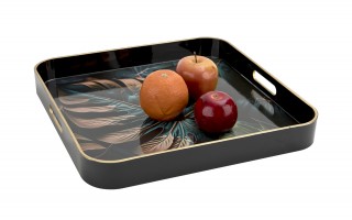 Taca dekoracyjna 38x38x4,5 cm Liść niebiesko-złota 172026