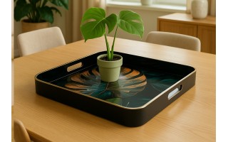 Taca dekoracyjna 38x38x4,5 cm Liść niebiesko-złota 172026