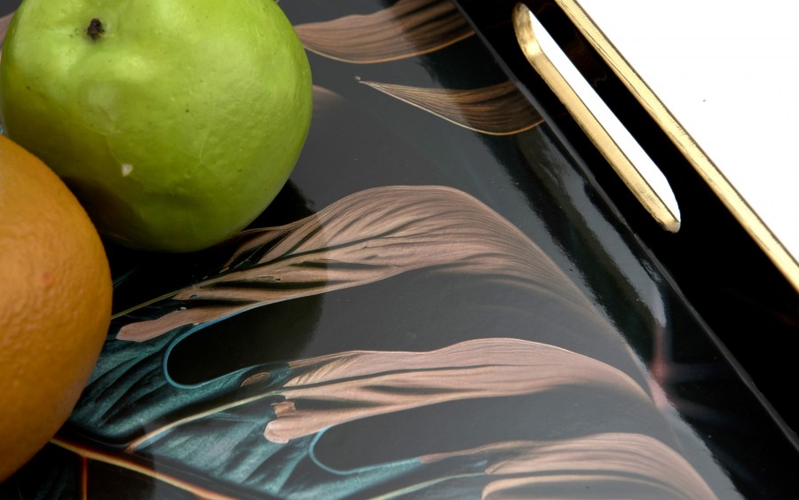 Taca dekoracyjna 35x35x4 cm Liść niebiesko-złota 172026