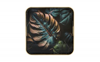 Taca dekoracyjna 35x35x4 cm Liść niebiesko-złota 172026