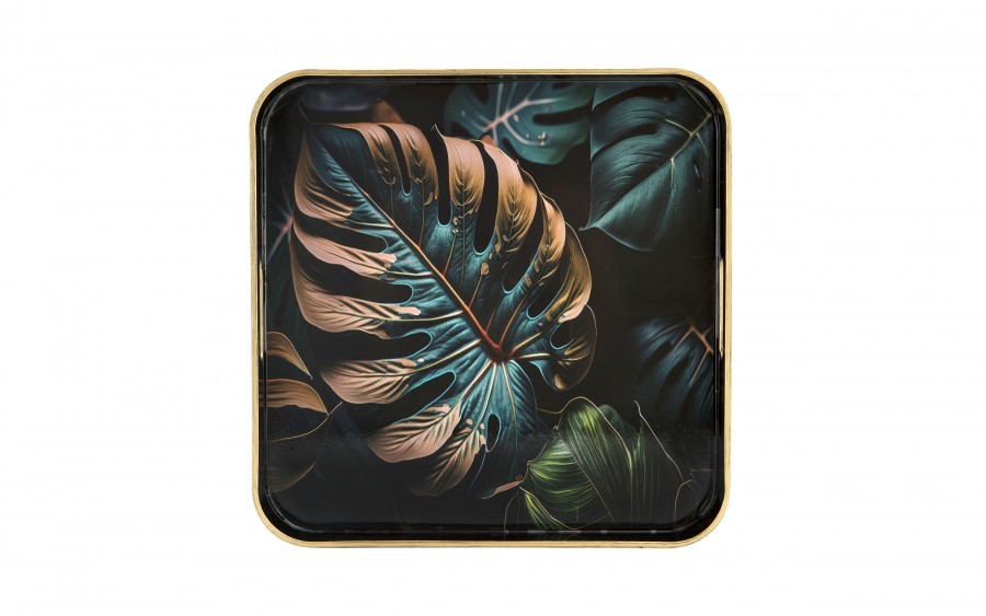 Taca dekoracyjna 35x35x4 cm Liść niebiesko-złota 172026