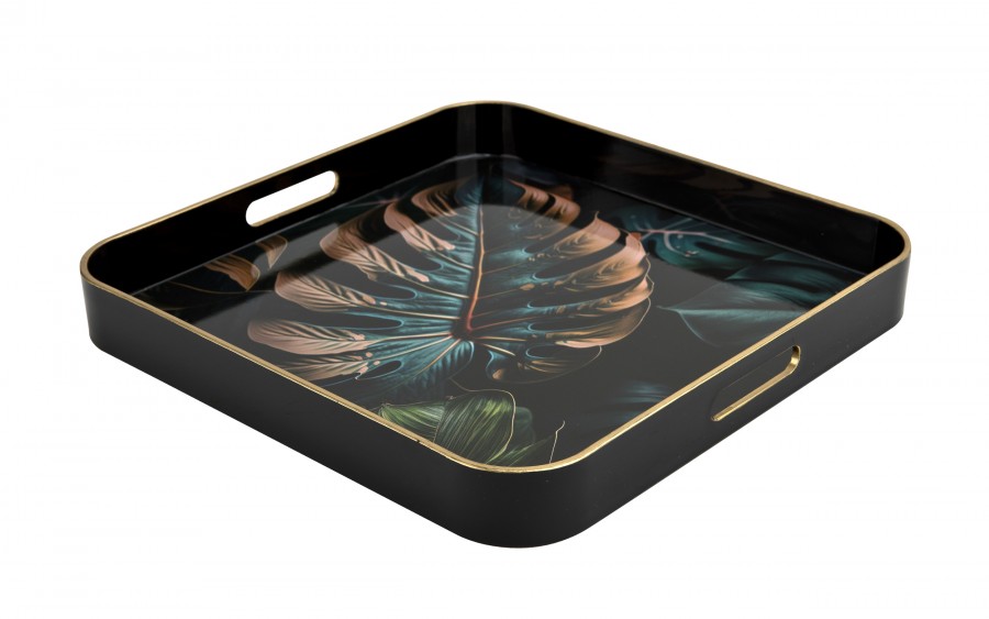 Taca dekoracyjna 35x35x4 cm Liść niebiesko-złota 172026