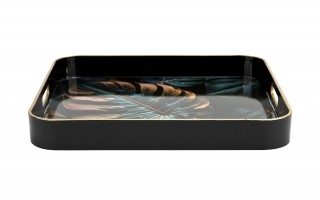 Taca dekoracyjna 35x35x4 cm Liść niebiesko-złota 172026