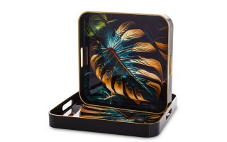 Taca dekoracyjna 35x35x4 cm Liść niebiesko-złota 172026