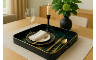 Taca dekoracyjna 35x35x4 cm Liść niebiesko-złota 172026