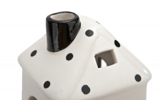 Domek ceramiczny na t-light biało-czarny 15 cm