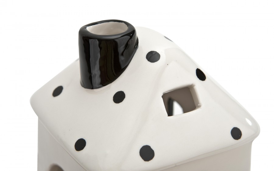 Domek ceramiczny na t-light biało-czarny 15 cm