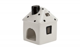 Domek ceramiczny na t-light biało-czarny 15 cm