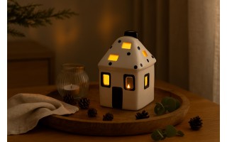 Domek ceramiczny na t-light biało-czarny 15 cm