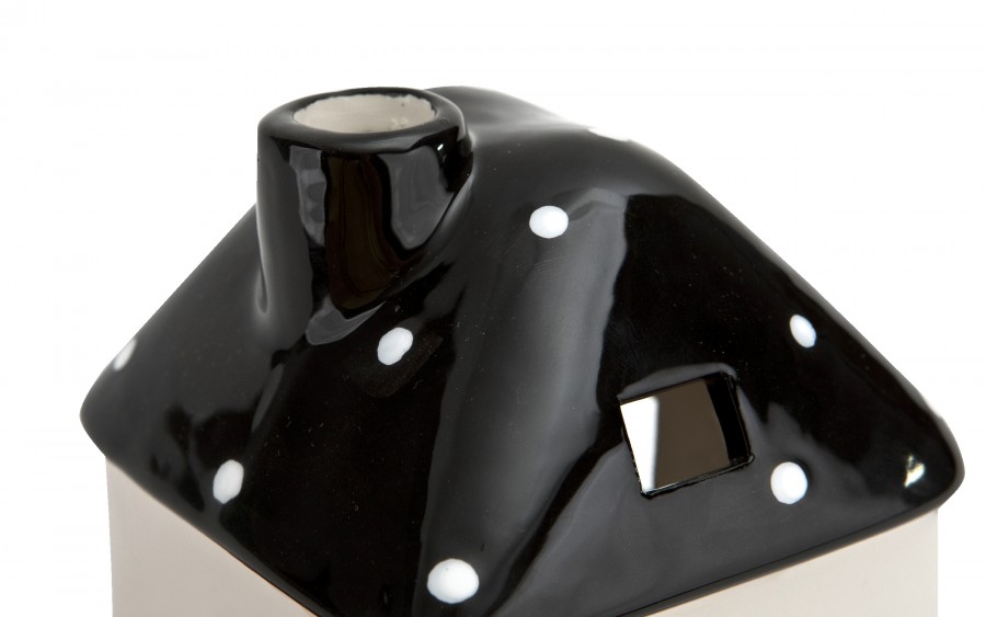 Domek ceramiczny na t-light czarno-biały 15 cm