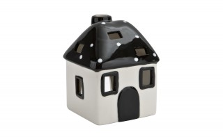 Domek ceramiczny na t-light czarno-biały 15 cm