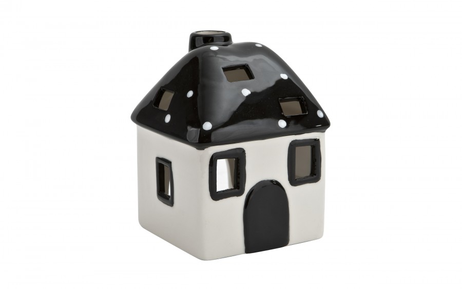 Domek ceramiczny na t-light czarno-biały 15 cm