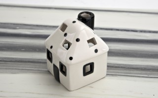 Domek ceramiczny na t-light biało-czarny 11 cm
