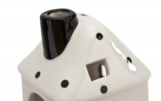 Domek ceramiczny na t-light biało-czarny 11 cm
