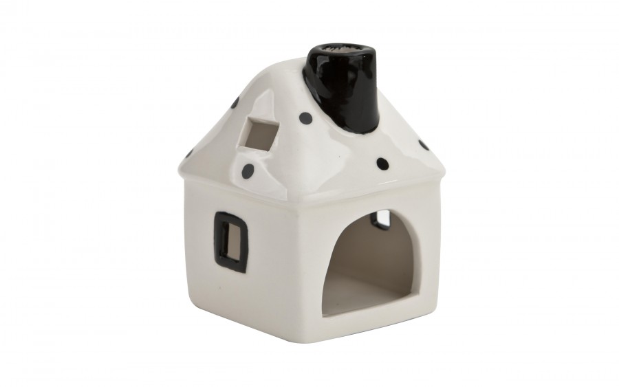 Domek ceramiczny na t-light biało-czarny 11 cm