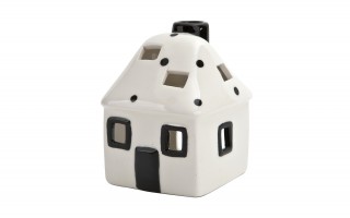 Domek ceramiczny na t-light biało-czarny 11 cm