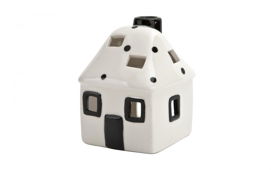 Domek ceramiczny na t-light biało-czarny 11 cm