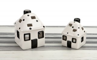 Domek ceramiczny na t-light biało-czarny 11 cm