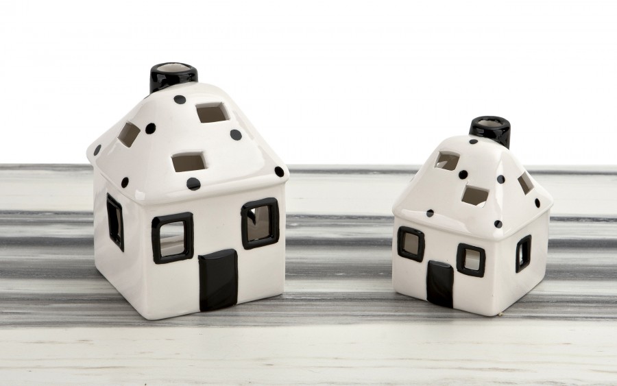 Domek ceramiczny na t-light biało-czarny 11 cm
