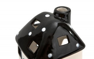 Domek ceramiczny na t-light czarno-biały 11 cm