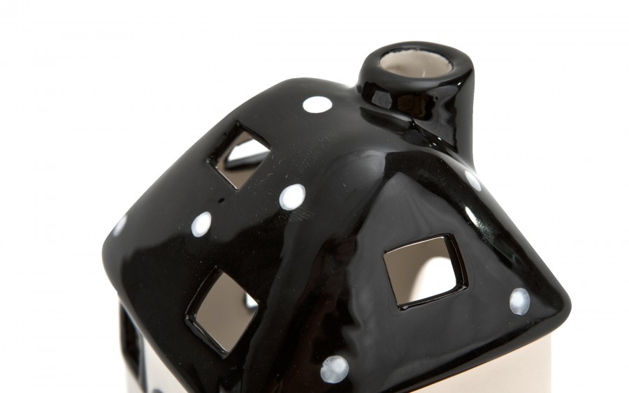 Domek ceramiczny na t-light czarno-biały 11 cm