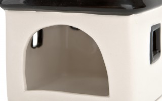 Domek ceramiczny na t-light czarno-biały 11 cm