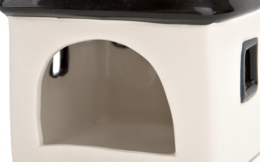 Domek ceramiczny na t-light czarno-biały 11 cm