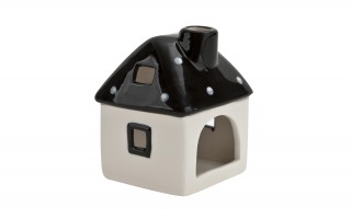 Domek ceramiczny na t-light czarno-biały 11 cm