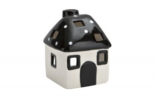 Domek ceramiczny na t-light czarno-biały 11 cm
