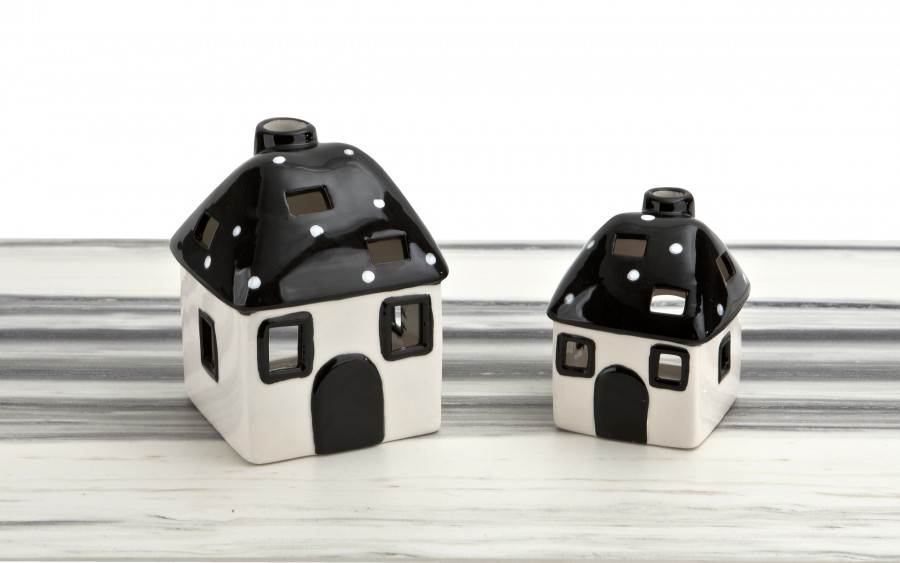 Domek ceramiczny na t-light czarno-biały 11 cm