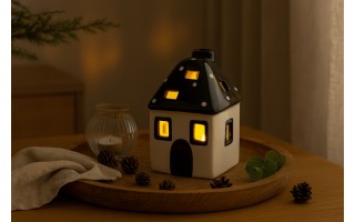 Domek ceramiczny na t-light czarno-biały 11 cm