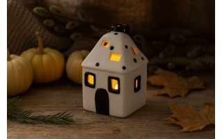 Domek ceramiczny na t-light biało-czarny 11 cm