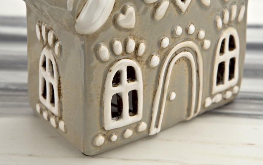 Domek ceramiczny na t-light beżowy 17,5 cm