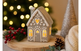 Domek ceramiczny na t-light beżowy 17,5 cm