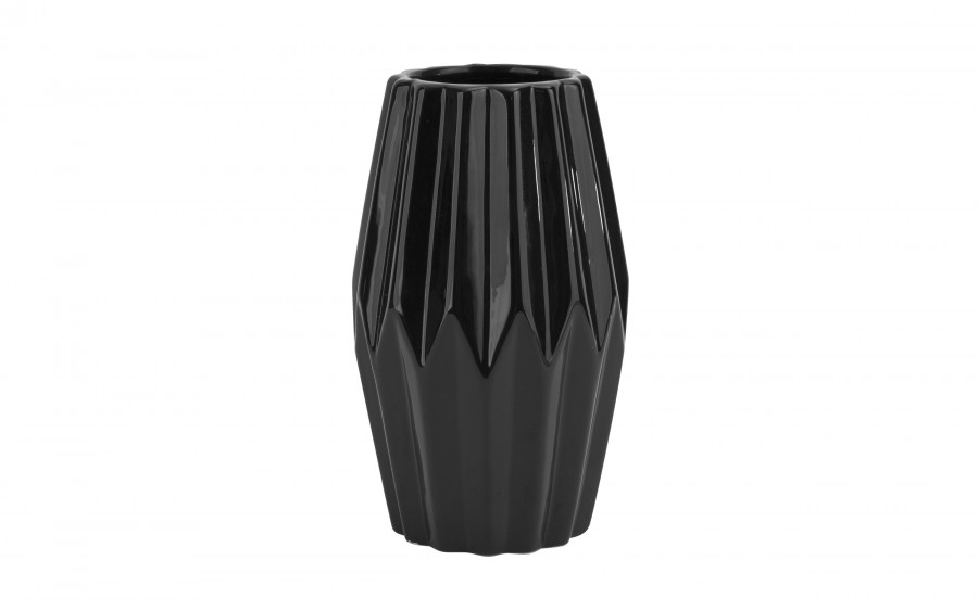 Wazon ceramiczny 26 cm karbowany czarny