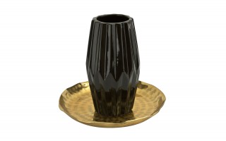 Wazon ceramiczny 26 cm karbowany czarny