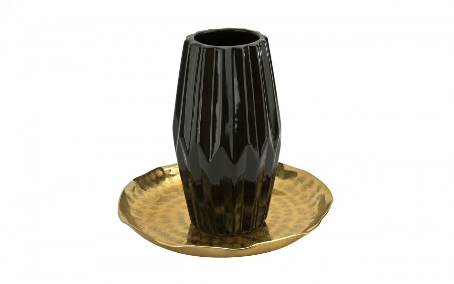 Wazon ceramiczny 26 cm karbowany czarny