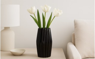 Wazon ceramiczny 26 cm karbowany czarny