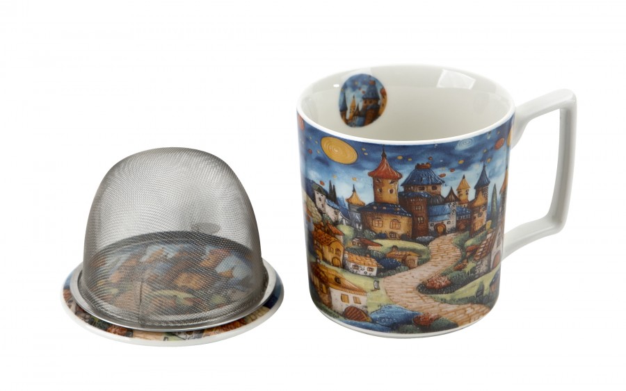 Kubek porcelanowy 450 ml z zaparzaczem Modern Sleepy Kingdom