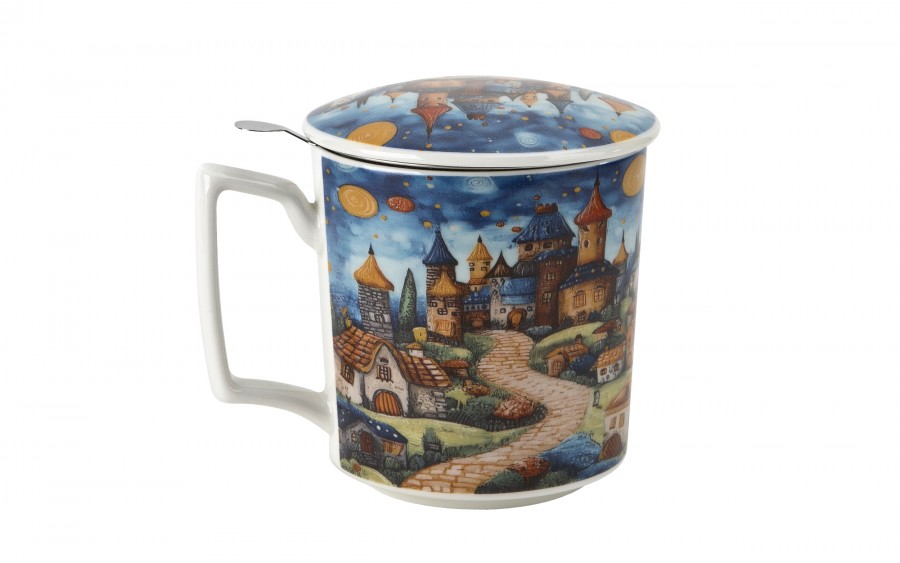 Kubek porcelanowy 450 ml z zaparzaczem Modern Sleepy Kingdom
