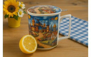 Kubek porcelanowy 450 ml z zaparzaczem Modern Sleepy Kingdom