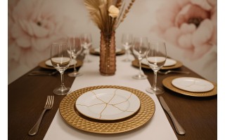 Talerz dekoracyjny plastikowy 33 cm złoty AP125275