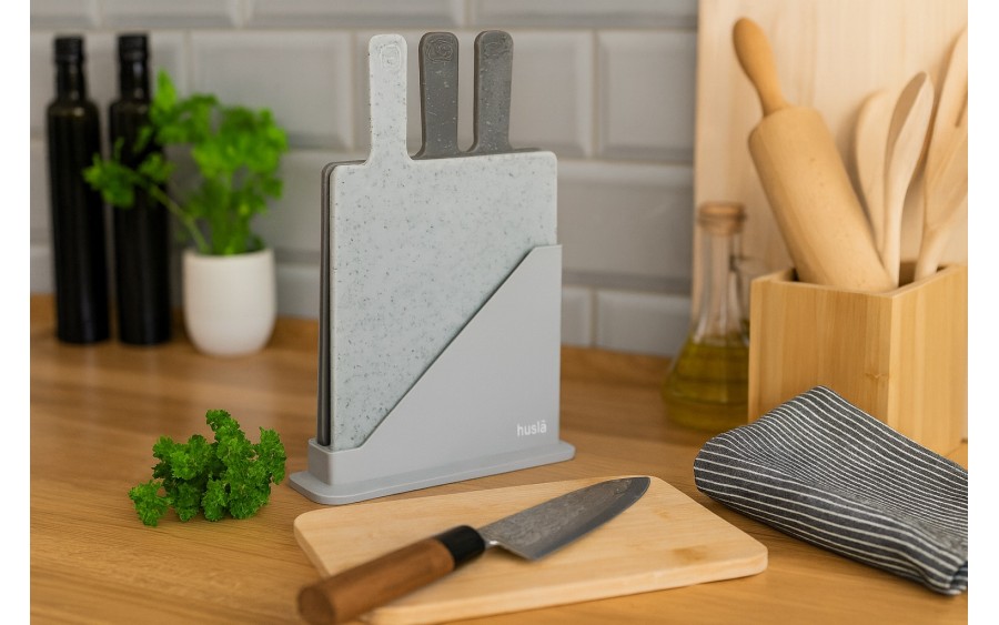 Zestaw 3 deski do krojenia + stojak Husla 73930